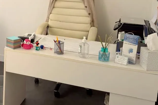 Plan de travail du bureau : figurines, diffuseur et petits objets